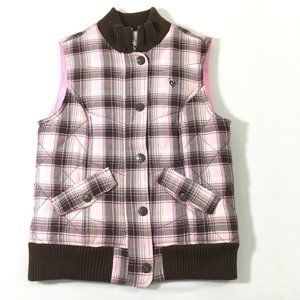 Justice, Pink, Size: XL puffy pink and brown plaid vest 100% cotton